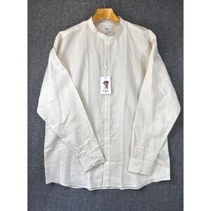 Cigar Couture Linen Shirt Mens 4XL Cream Mandarin‎ Collar Long Sleeve NWT $129